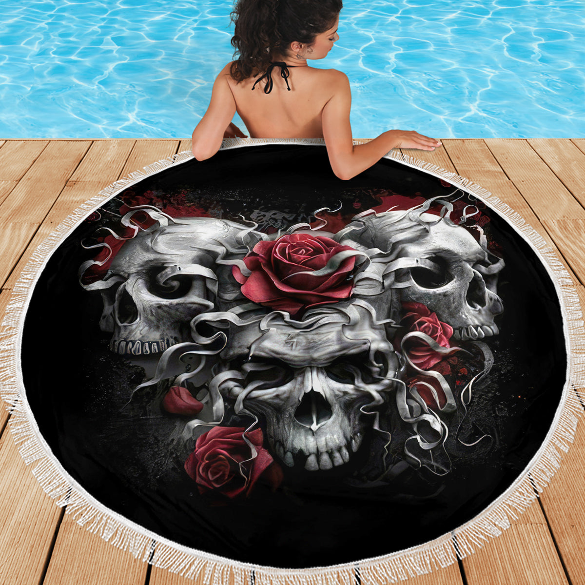 Skull Beach Blanket Three Skull No See Evil Rose - Wonder Print Shop