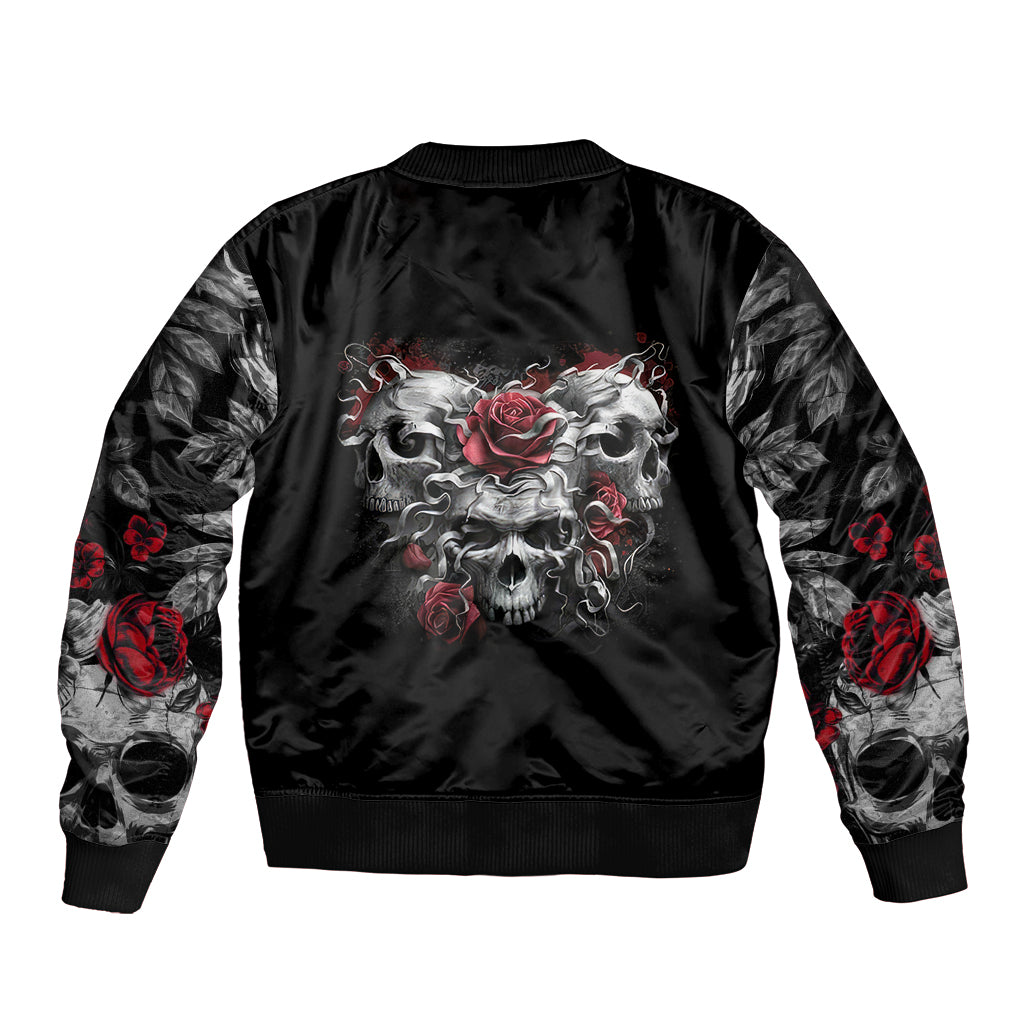 Skull Bomber Jacket Three Skull No See Evil Rose - Wonder Print Shop