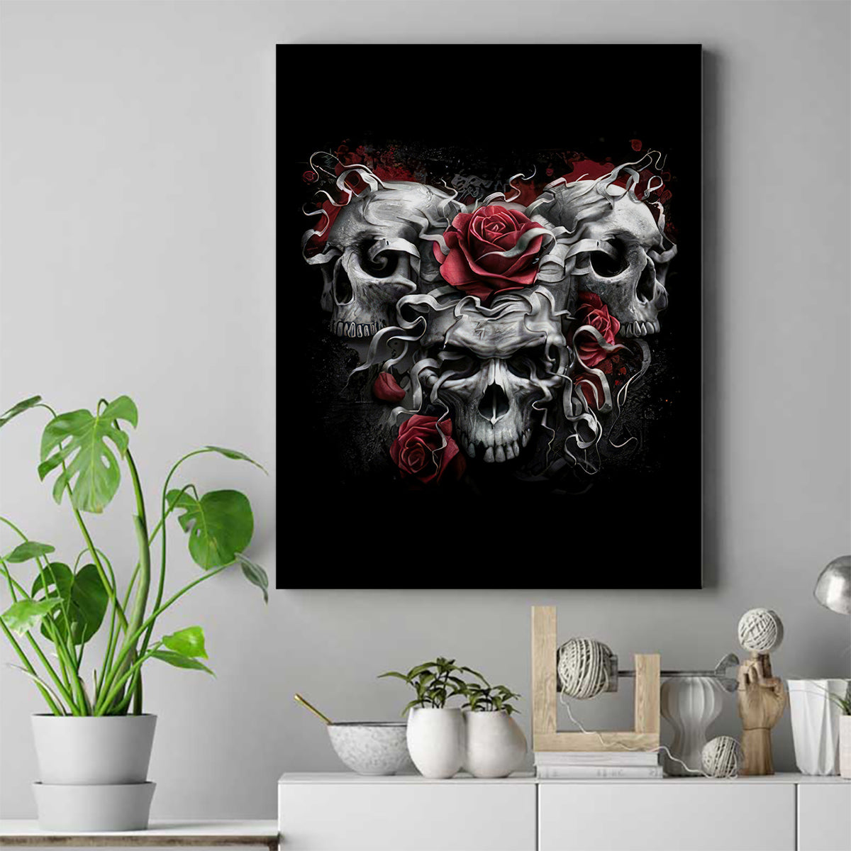 Skull Canvas Wall Art Three Skull No See Evil Rose - Wonder Print Shop