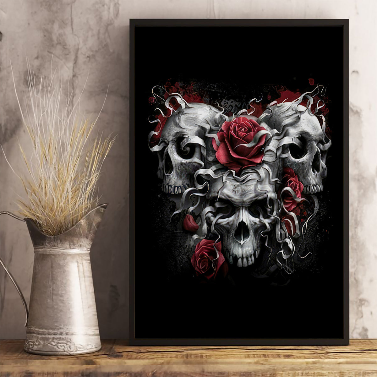 Skull Canvas Wall Art Three Skull No See Evil Rose - Wonder Print Shop