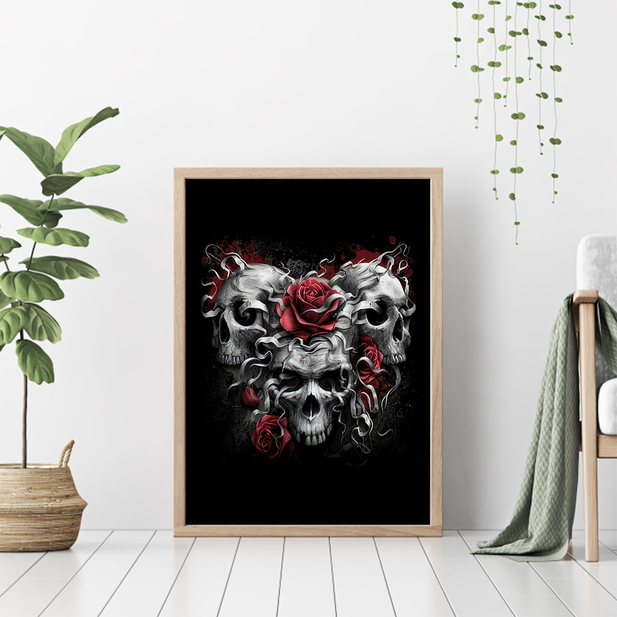 Skull Canvas Wall Art Three Skull No See Evil Rose - Wonder Print Shop
