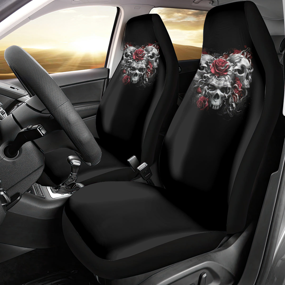Skull Car Seat Cover Three Skull No See Evil Rose - Wonder Print Shop