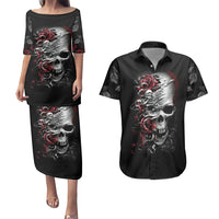 Skull Couples Matching Puletasi Dress and Hawaiian Shirt Three Skull No See Evil Rose - Wonder Print Shop