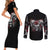 Skull Couples Matching Short Sleeve Bodycon Dress and Long Sleeve Button Shirts Three Skull No See Evil Rose - Wonder Print Shop