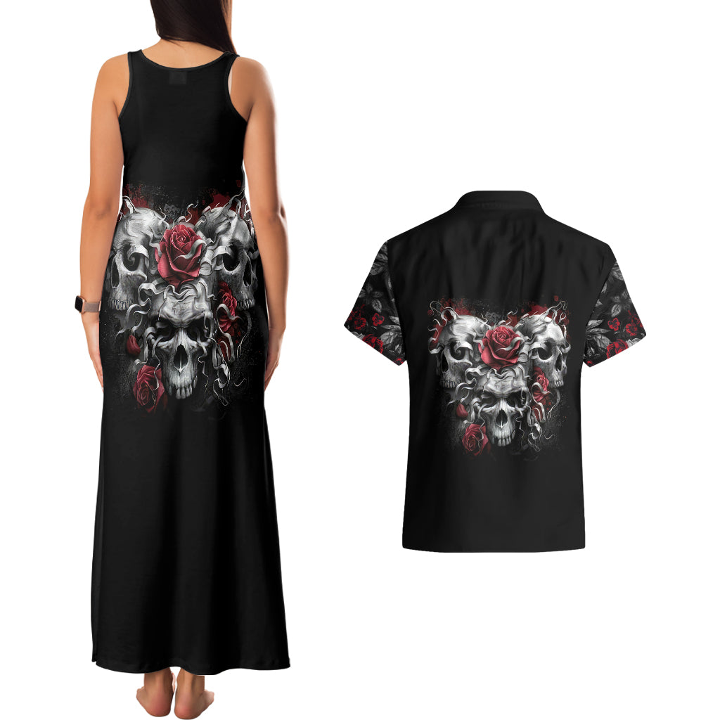 Skull Couples Matching Tank Maxi Dress And Hawaiian Shirt Three Skull No See Evil Rose - Wonder Print Shop