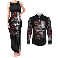 Skull Couples Matching Tank Maxi Dress and Long Sleeve Button Shirts Three Skull No See Evil Rose - Wonder Print Shop