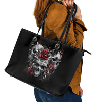 Skull Leather Tote Bag Three Skull No See Evil Rose - Wonder Print Shop