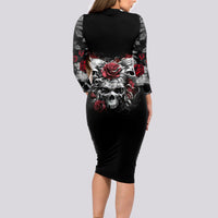 Skull Long Sleeve Bodycon Dress Three Skull No See Evil Rose - Wonder Print Shop