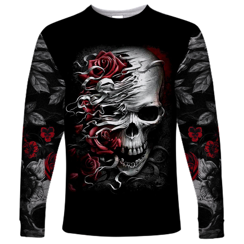 Skull Long Sleeve Shirt Three Skull No See Evil Rose - Wonder Print Shop