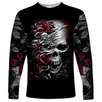 Skull Long Sleeve Shirt Three Skull No See Evil Rose - Wonder Print Shop