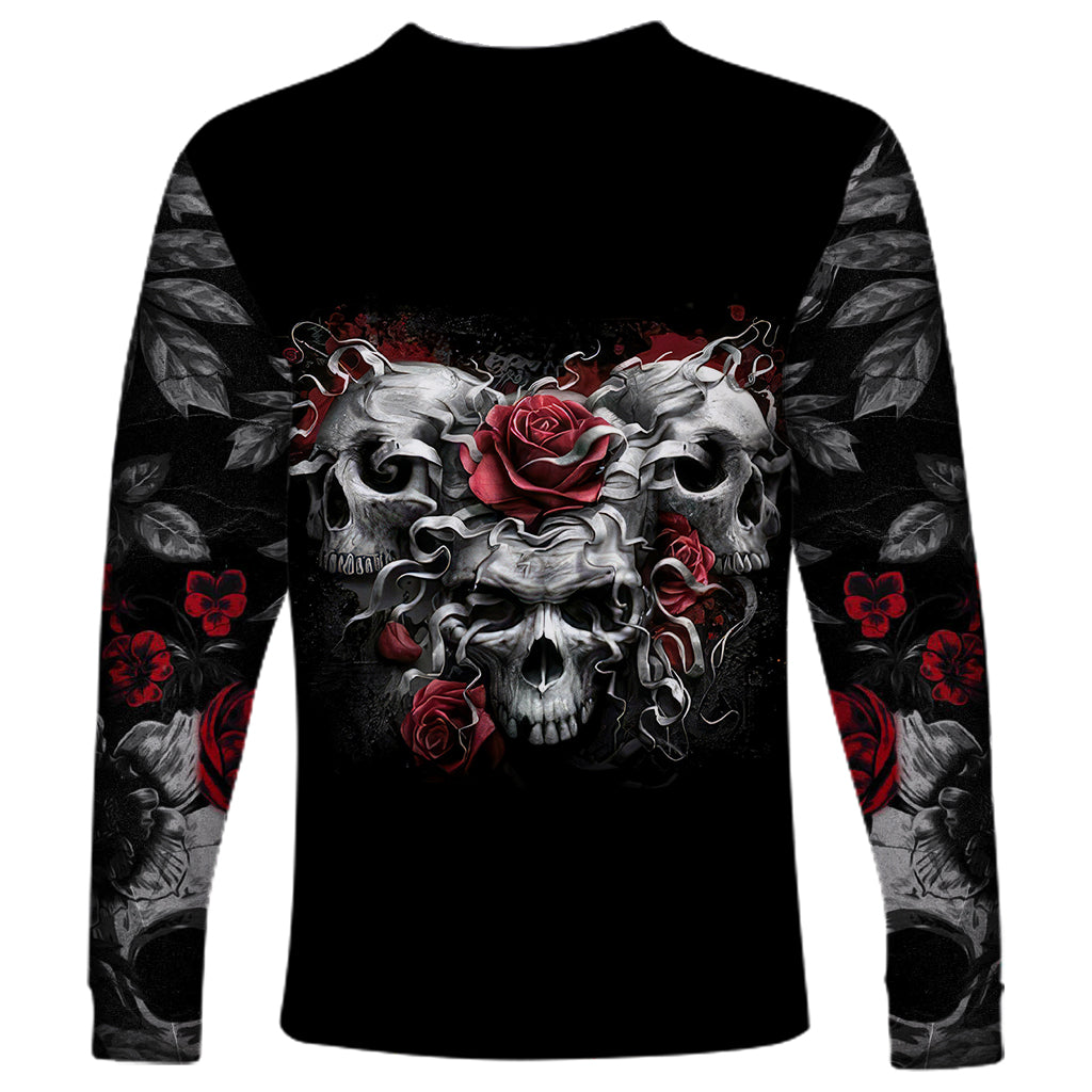 Skull Long Sleeve Shirt Three Skull No See Evil Rose - Wonder Print Shop