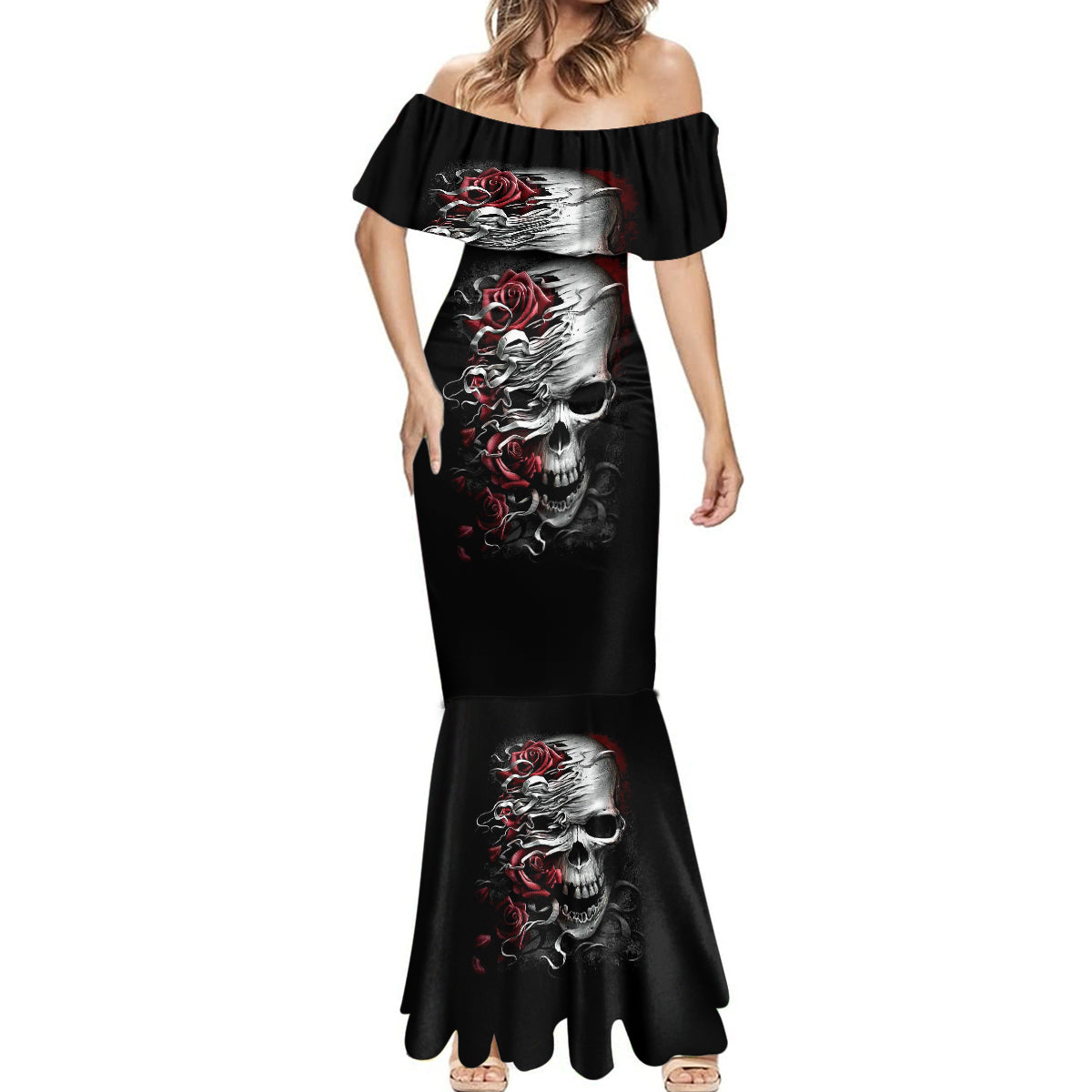 Skull Mermaid Dress Three Skull No See Evil Rose - Wonder Print Shop