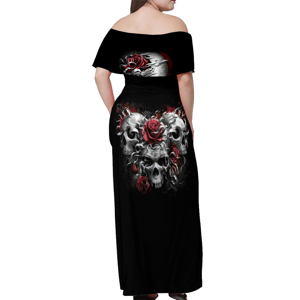 Skull Off Shoulder Maxi Dress Three Skull No See Evil Rose - Wonder Print Shop