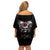 Skull Off Shoulder Short Dress Three Skull No See Evil Rose - Wonder Print Shop