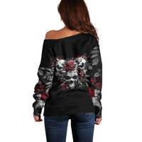 Skull Off Shoulder Sweater Three Skull No See Evil Rose - Wonder Print Shop