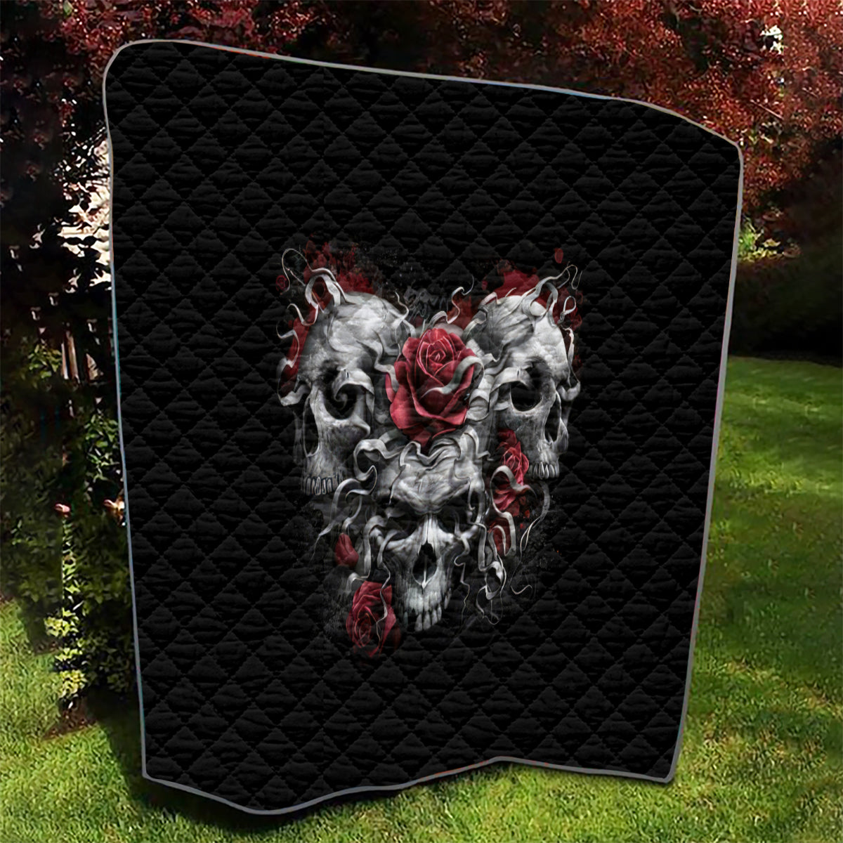 Skull Quilt Three Skull No See Evil Rose - Wonder Print Shop