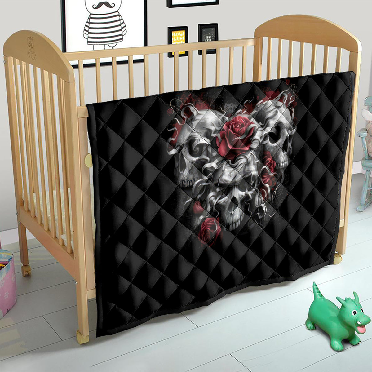 Skull Quilt Three Skull No See Evil Rose - Wonder Print Shop