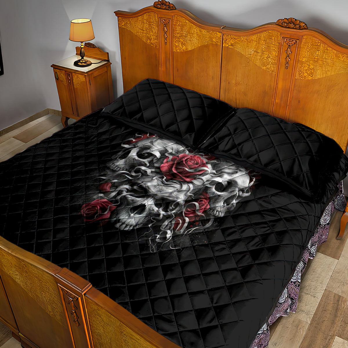 Skull Quilt Bed Set Three Skull No See Evil Rose - Wonder Print Shop