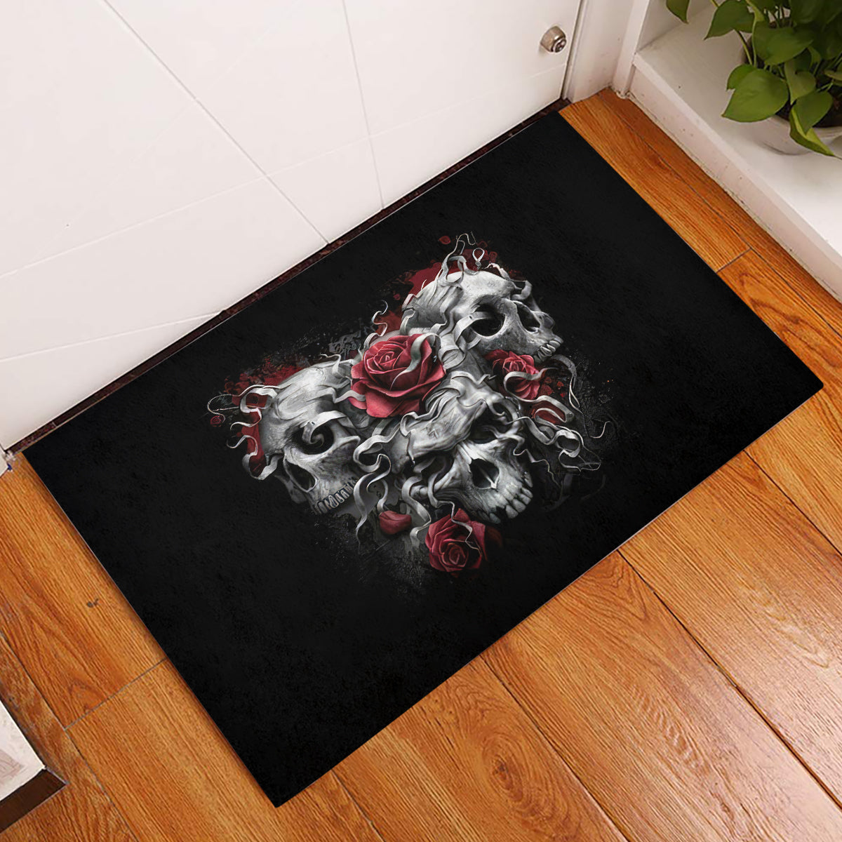 Skull Rubber Doormat Three Skull No See Evil Rose - Wonder Print Shop