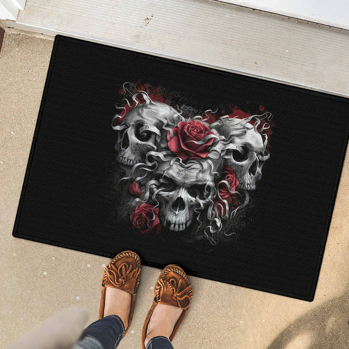 Skull Rubber Doormat Three Skull No See Evil Rose - Wonder Print Shop