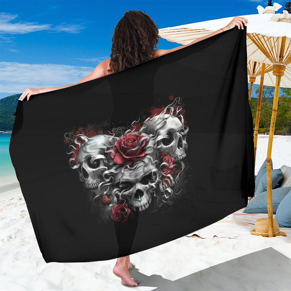 Skull Sarong Three Skull No See Evil Rose - Wonder Print Shop