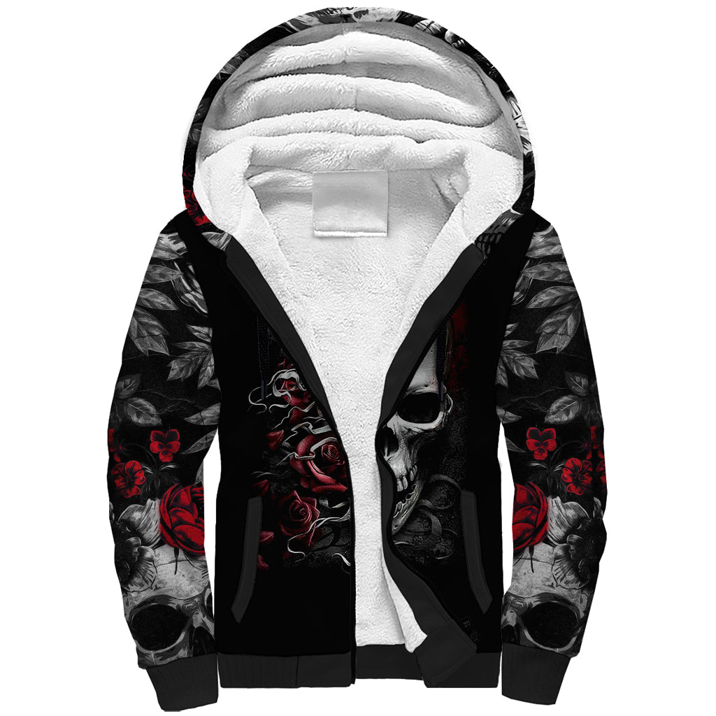 Skull Sherpa Hoodie Three Skull No See Evil Rose - Wonder Print Shop
