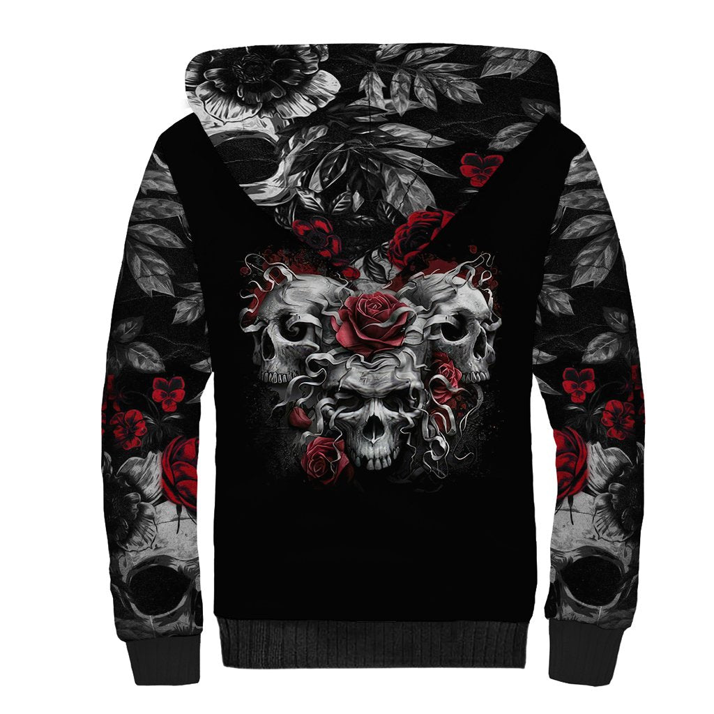 Skull Sherpa Hoodie Three Skull No See Evil Rose - Wonder Print Shop