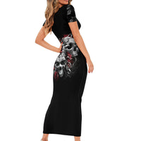 Skull Short Sleeve Bodycon Dress Three Skull No See Evil Rose - Wonder Print Shop