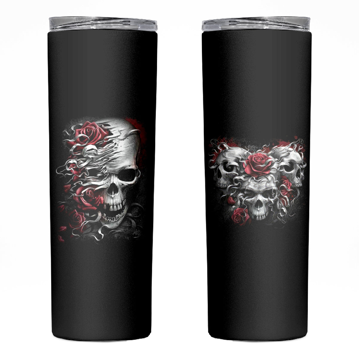 Skull Skinny Tumbler Three Skull No See Evil Rose - Wonder Print Shop
