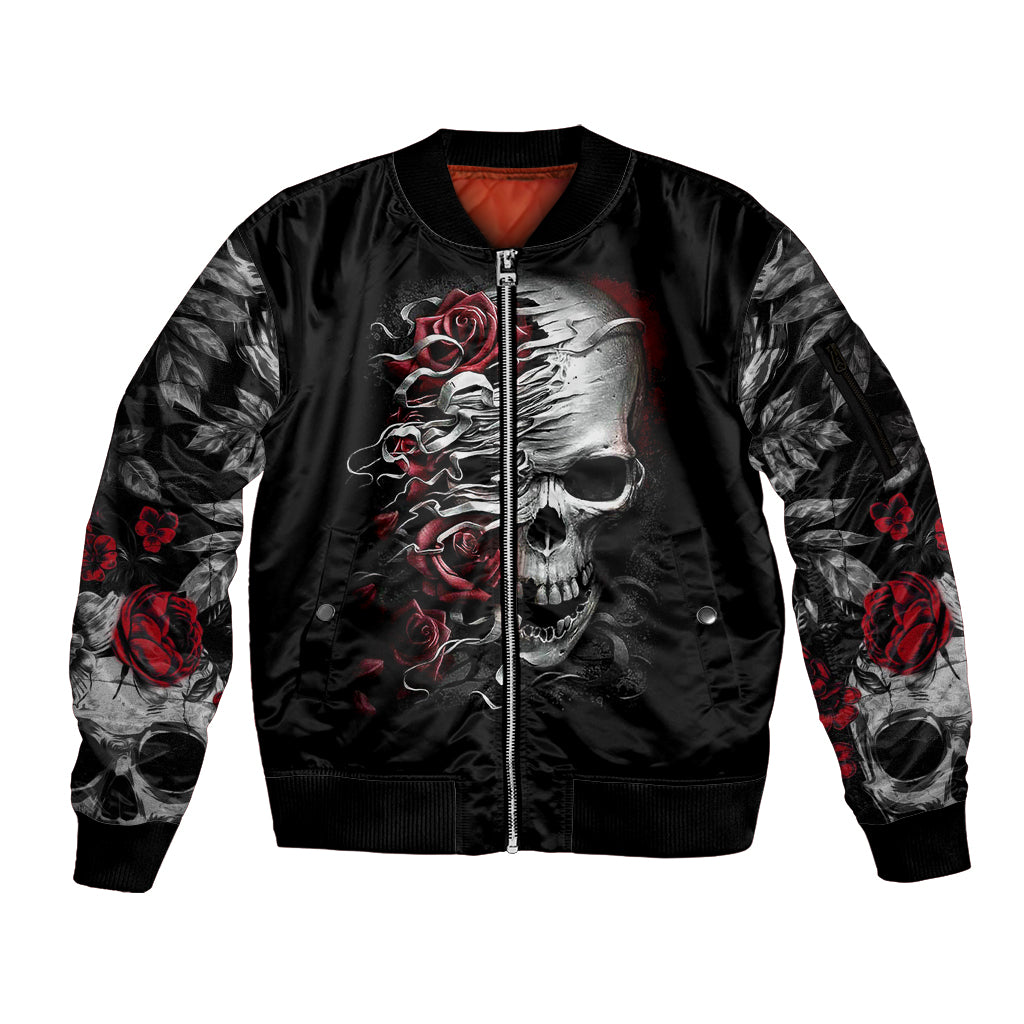 Skull Sleeve Zip Bomber Jacket Three Skull No See Evil Rose - Wonder Print Shop