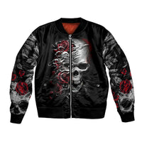 Skull Sleeve Zip Bomber Jacket Three Skull No See Evil Rose - Wonder Print Shop