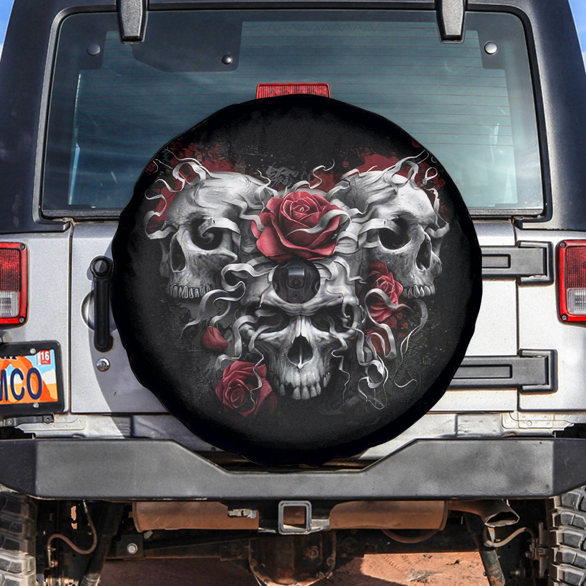 Skull Spare Tire Cover Three Skull No See Evil Rose - Wonder Print Shop