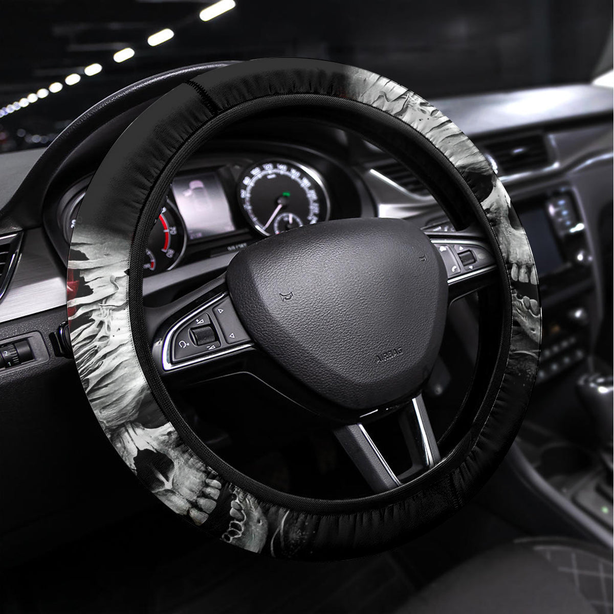 Skull Steering Wheel Cover Three Skull No See Evil Rose - Wonder Print Shop