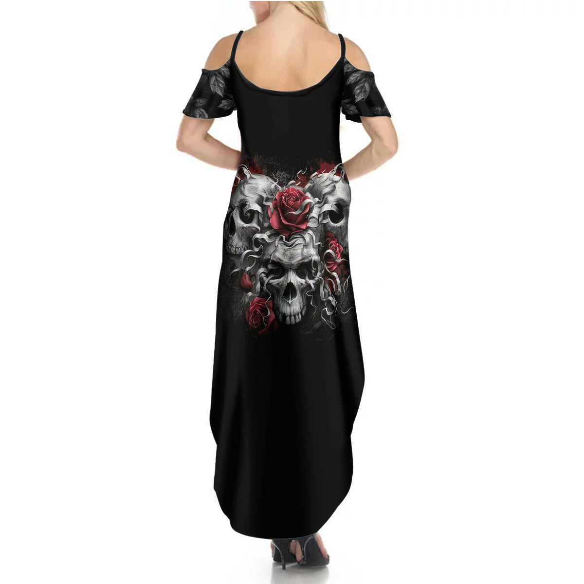 Skull Summer Maxi Dress Three Skull No See Evil Rose - Wonder Print Shop