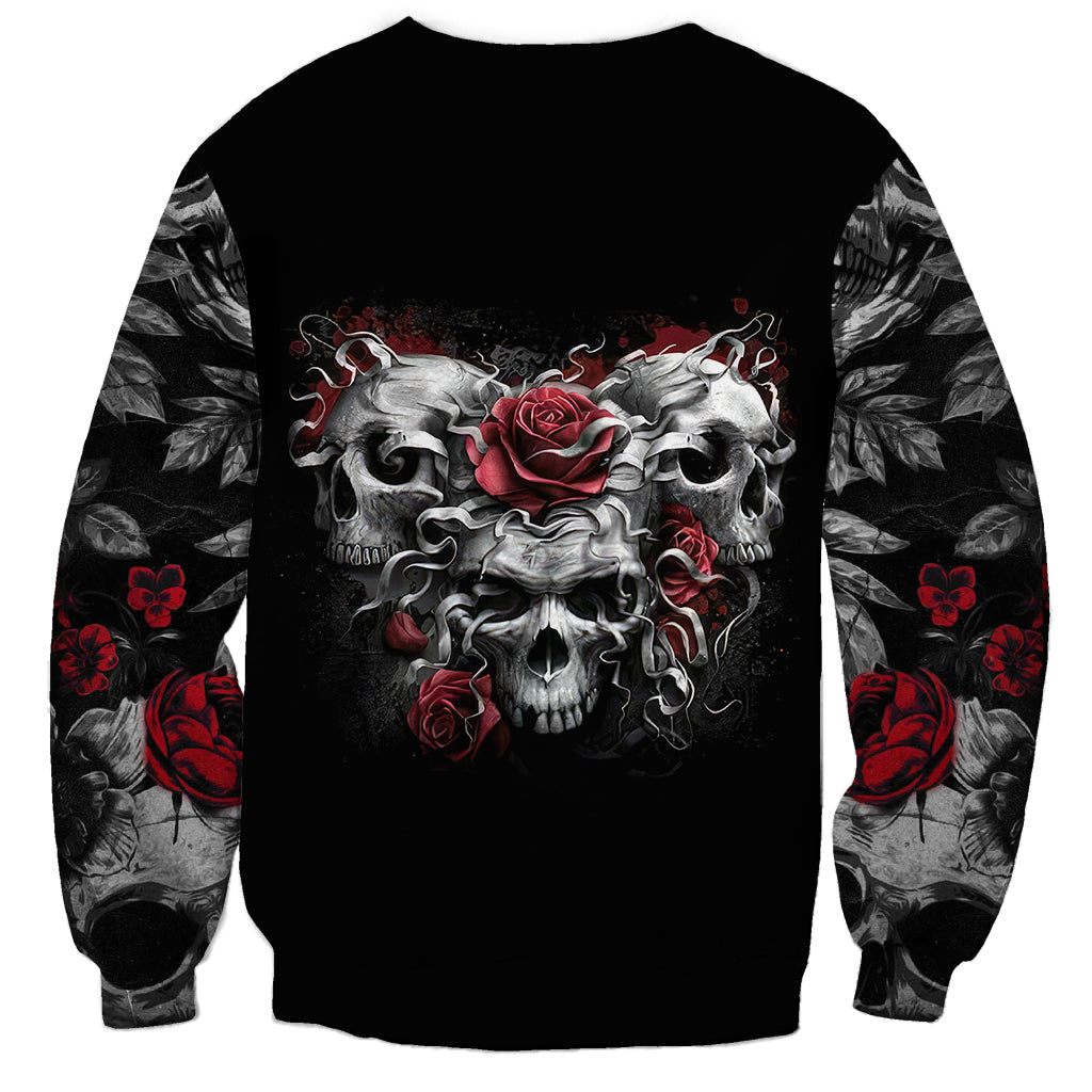 Skull Sweatshirt Three Skull No See Evil Rose - Wonder Print Shop