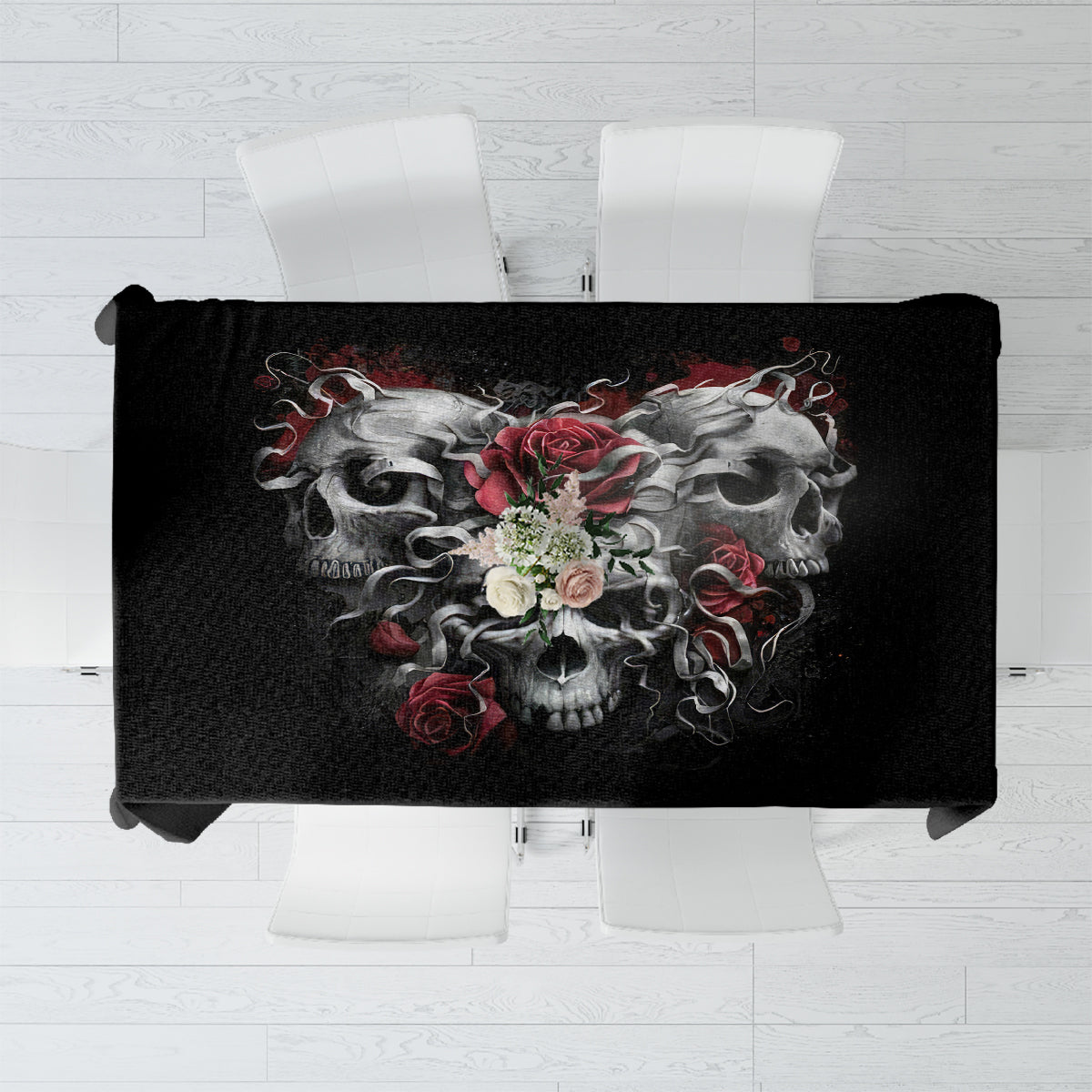 Skull Tablecloth Three Skull No See Evil Rose - Wonder Print Shop