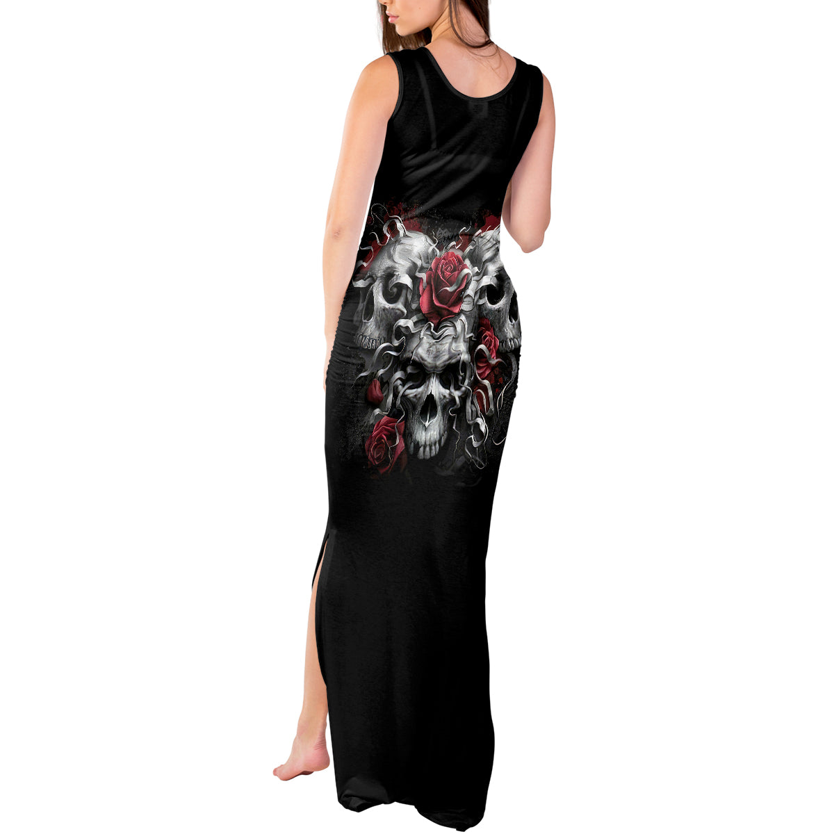 Skull Tank Maxi Dress Three Skull No See Evil Rose - Wonder Print Shop