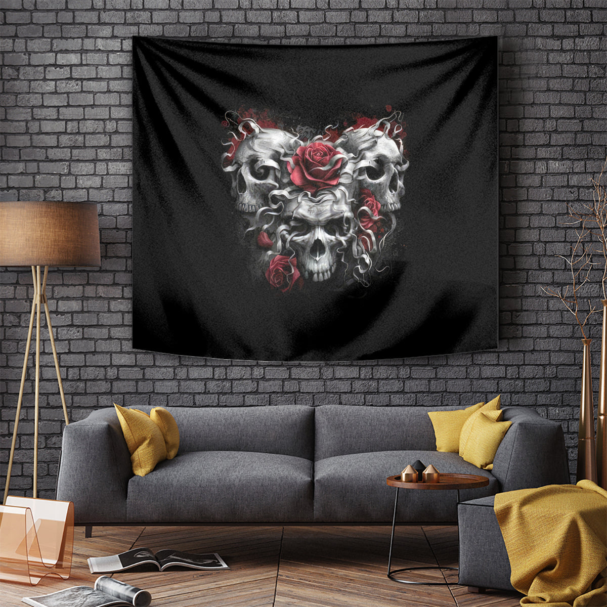 Skull Tapestry Three Skull No See Evil Rose - Wonder Print Shop