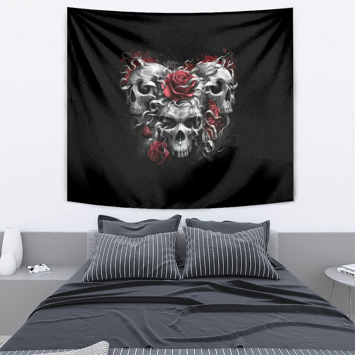 Skull Tapestry Three Skull No See Evil Rose - Wonder Print Shop