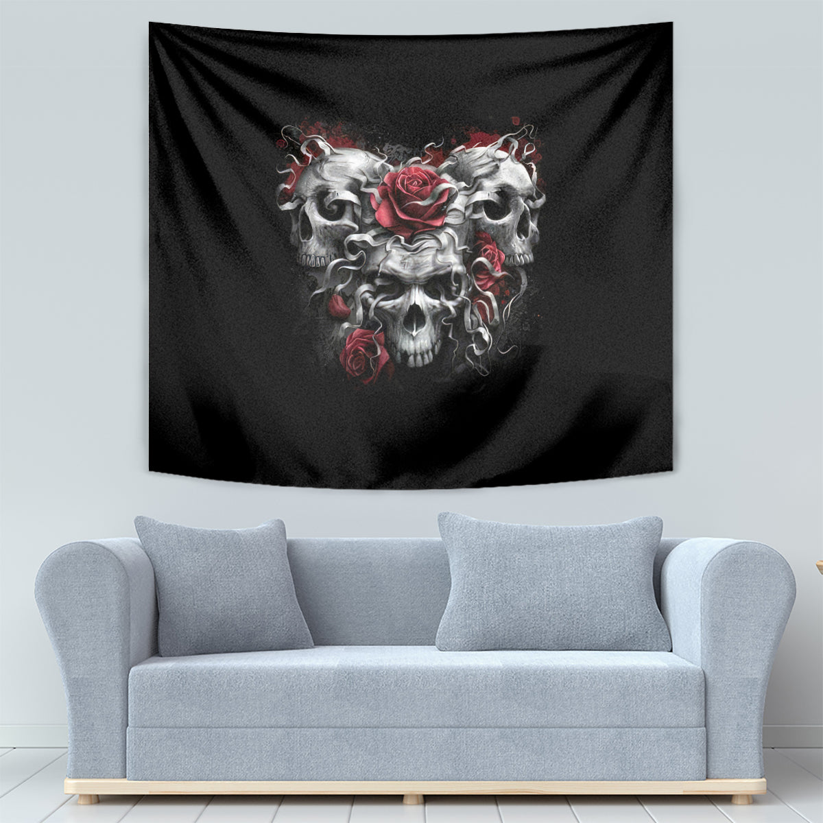 Skull Tapestry Three Skull No See Evil Rose - Wonder Print Shop
