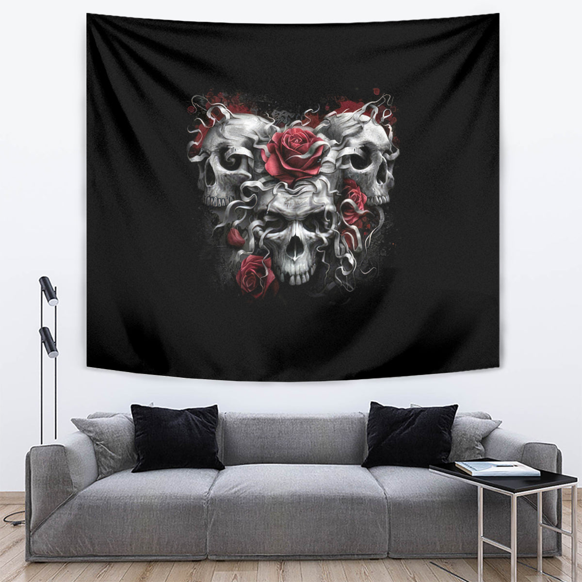 Skull Tapestry Three Skull No See Evil Rose - Wonder Print Shop