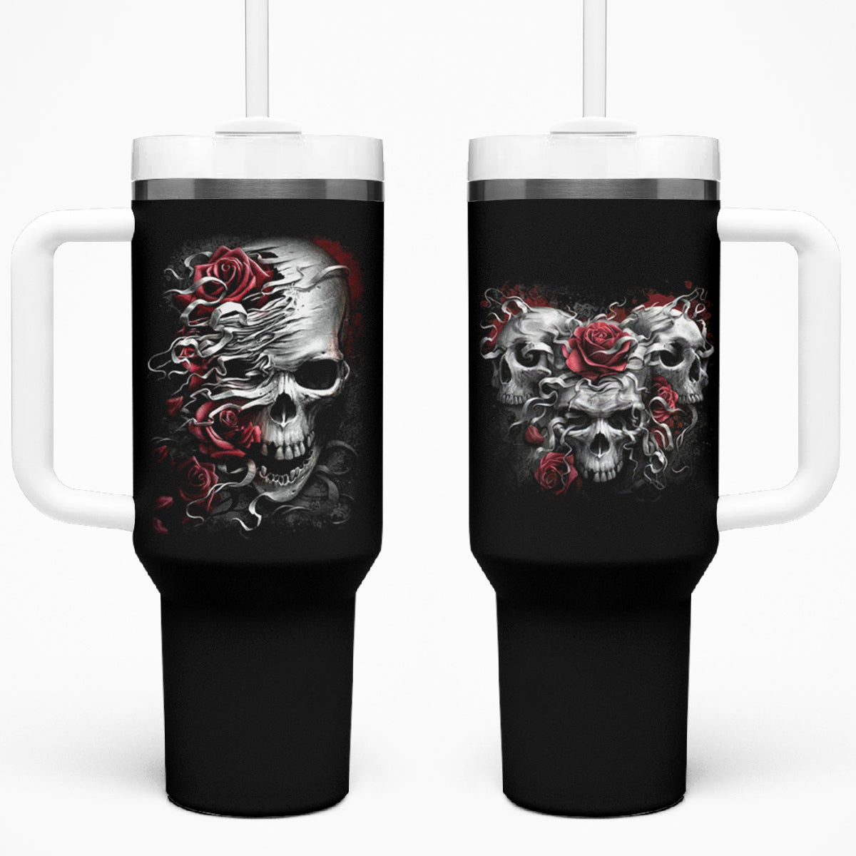 Skull Tumbler With Handle Three Skull No See Evil Rose - Wonder Print Shop