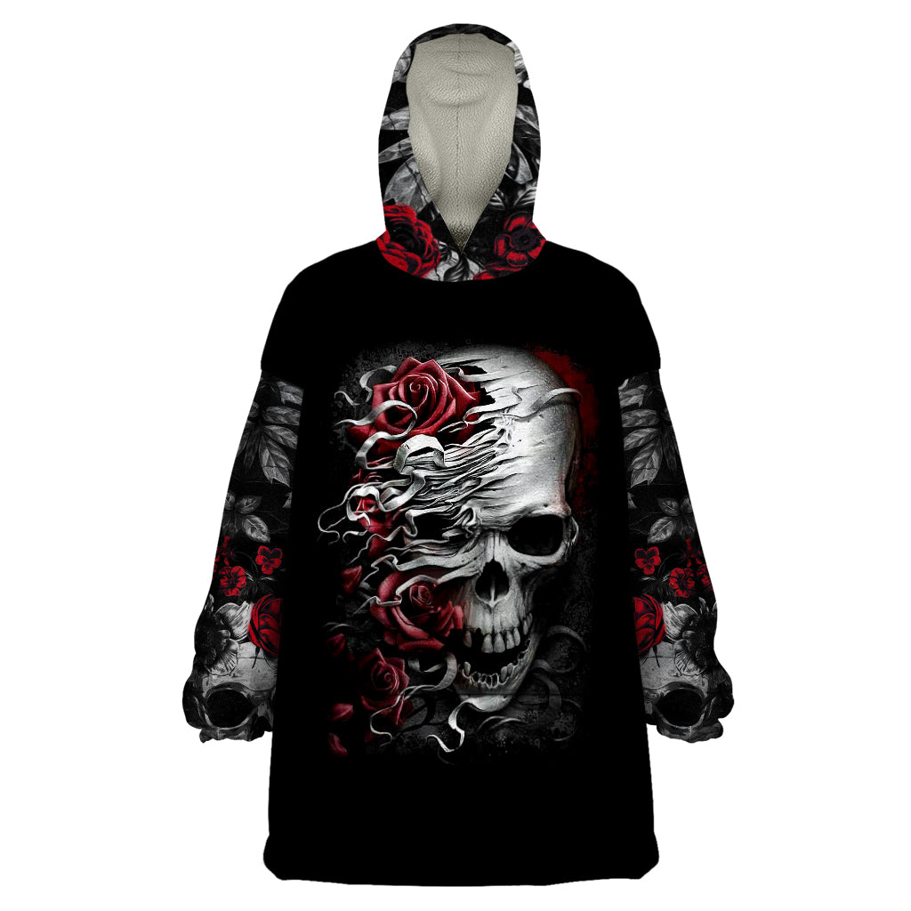 Skull Wearable Blanket Hoodie Three Skull No See Evil Rose - Wonder Print Shop