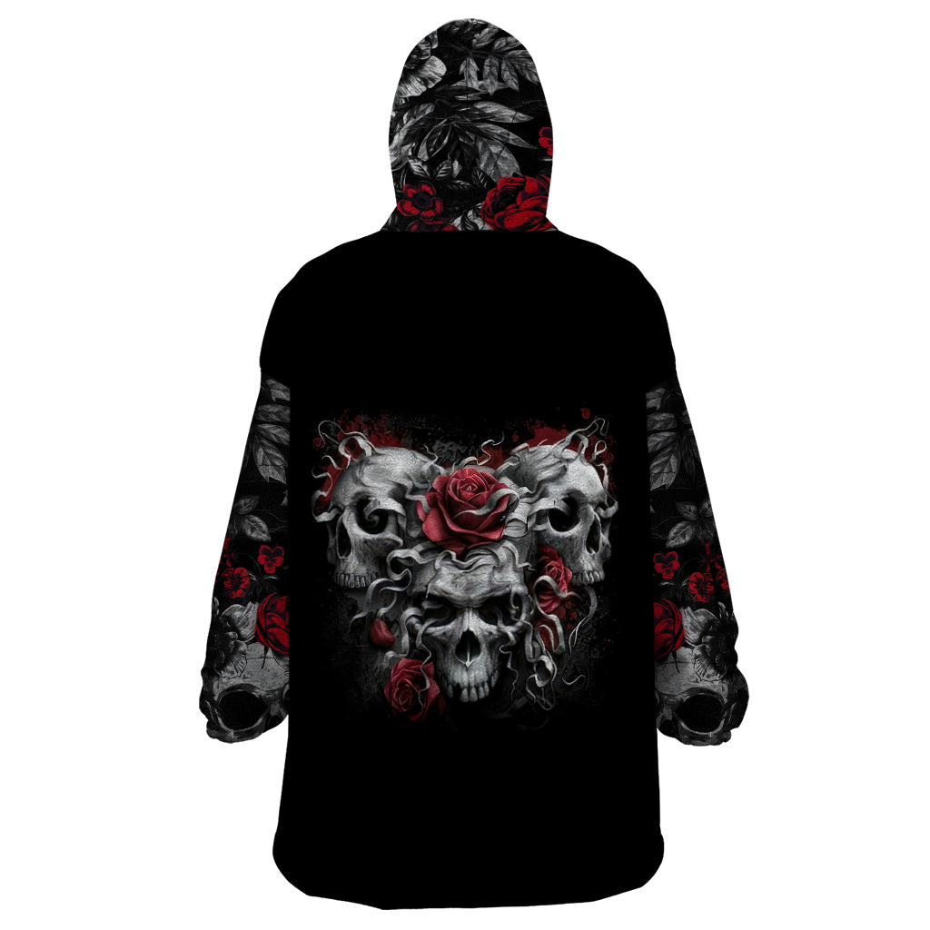 Skull Wearable Blanket Hoodie Three Skull No See Evil Rose - Wonder Print Shop
