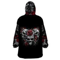Skull Wearable Blanket Hoodie Three Skull No See Evil Rose - Wonder Print Shop