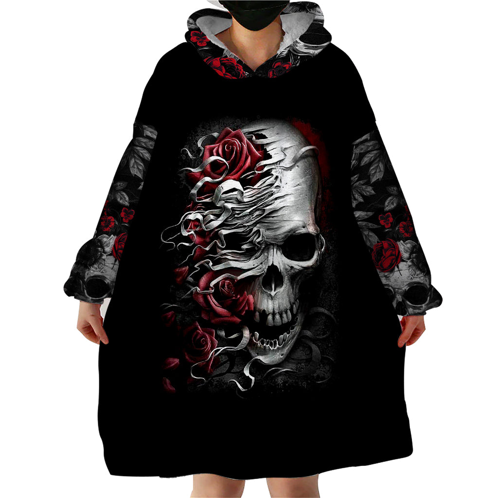 Skull Wearable Blanket Hoodie Three Skull No See Evil Rose - Wonder Print Shop