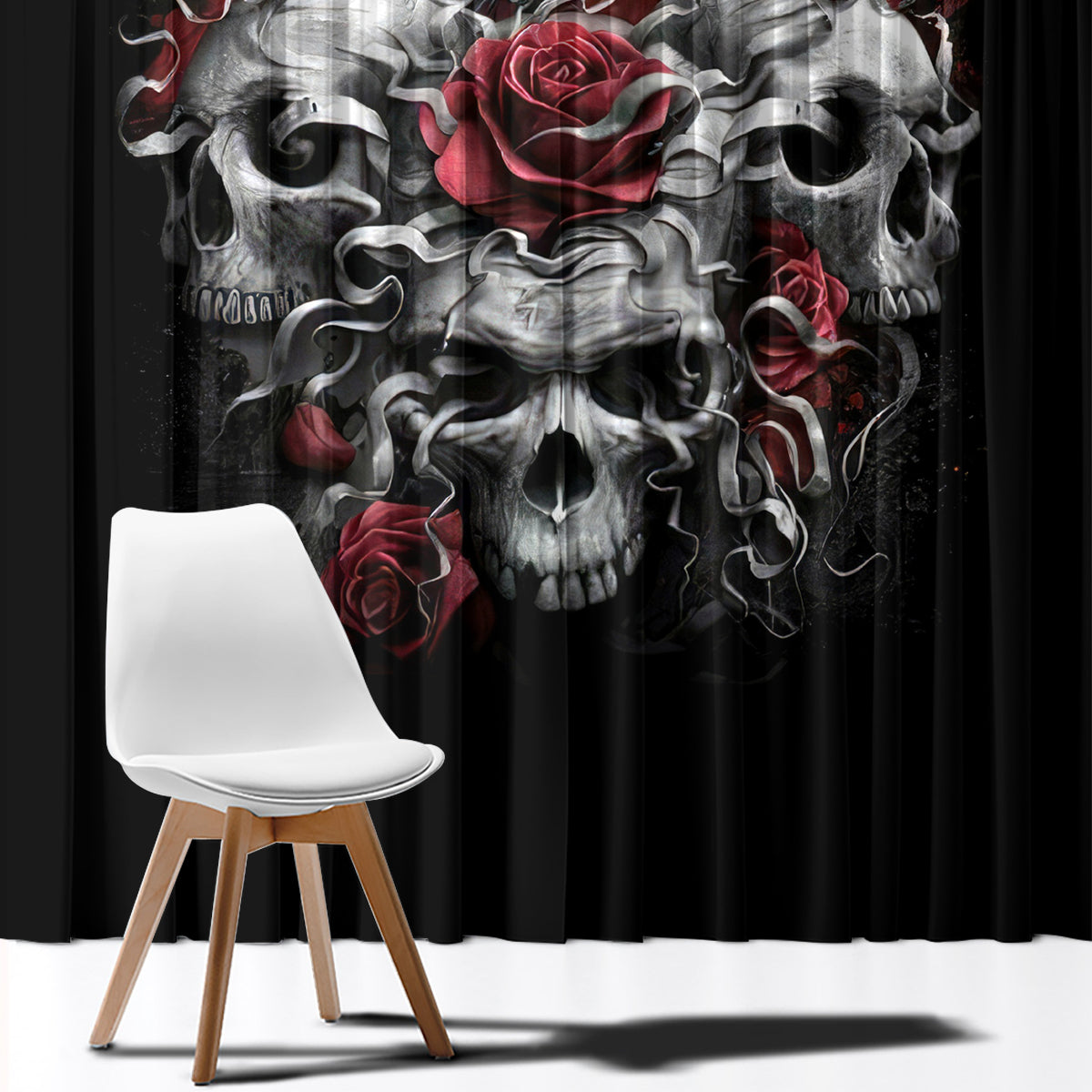 Skull Window Curtain Three Skull No See Evil Rose - Wonder Print Shop