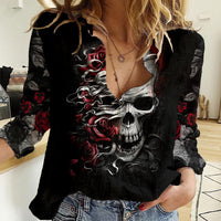 Skull Women Casual Shirt Three Skull No See Evil Rose - Wonder Print Shop