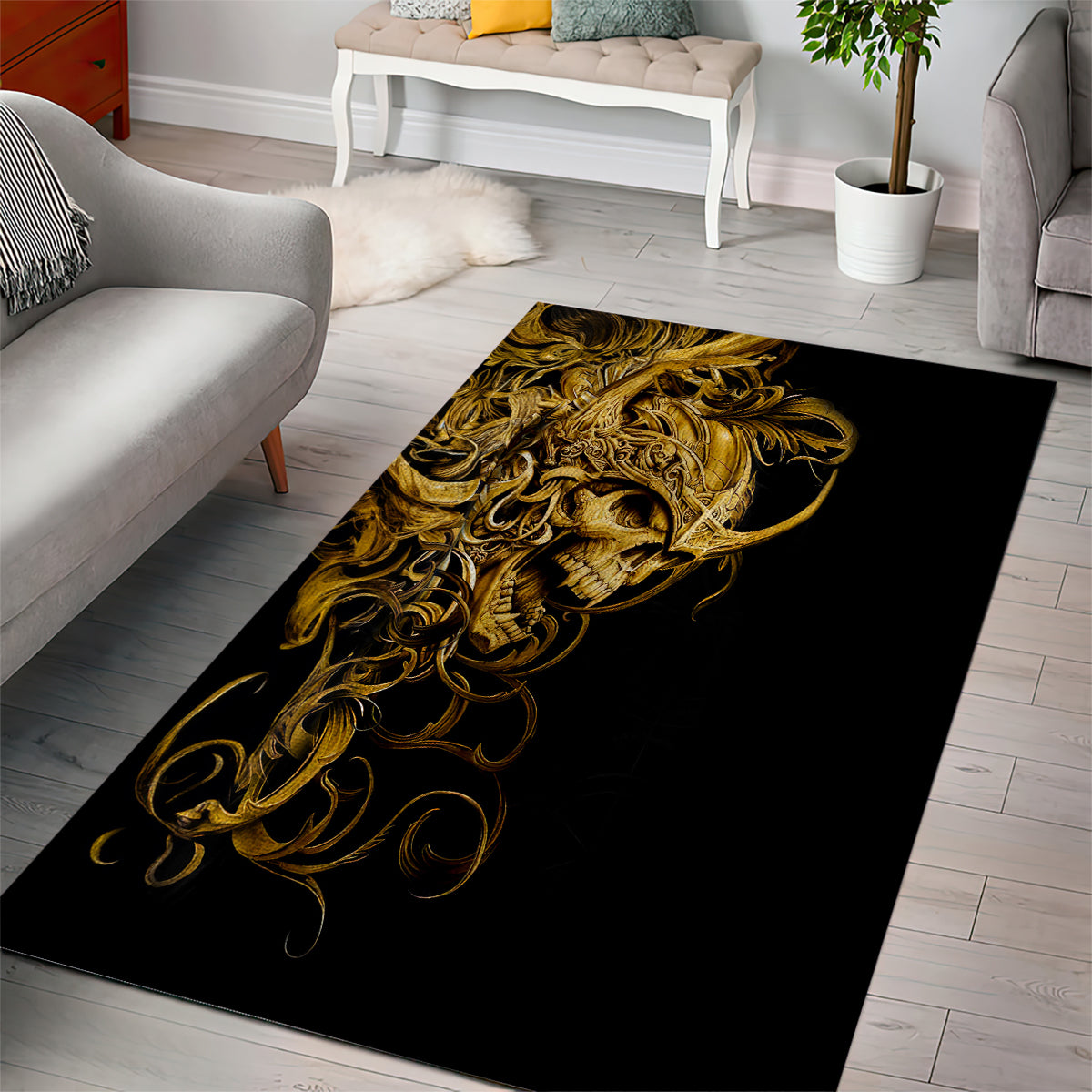 Skull Area Rug Golden Warrior Royal - Wonder Print Shop