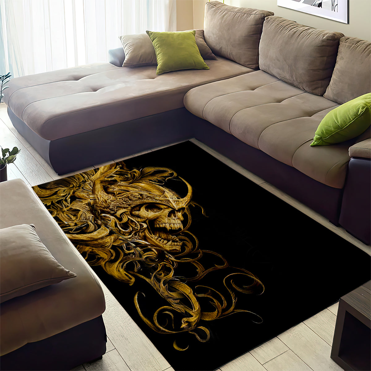 Skull Area Rug Golden Warrior Royal - Wonder Print Shop